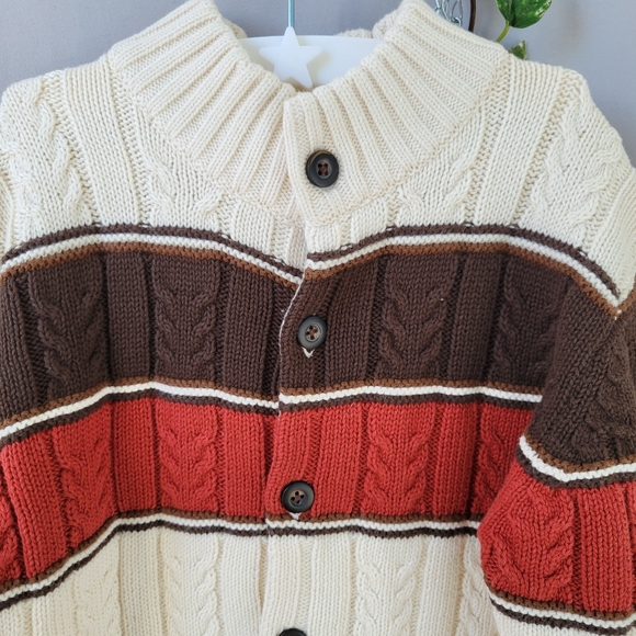 Janie and Jack Cable Knit Color Block Button up Fall Cardigan Sweater 4 - Picture 3 of 10
